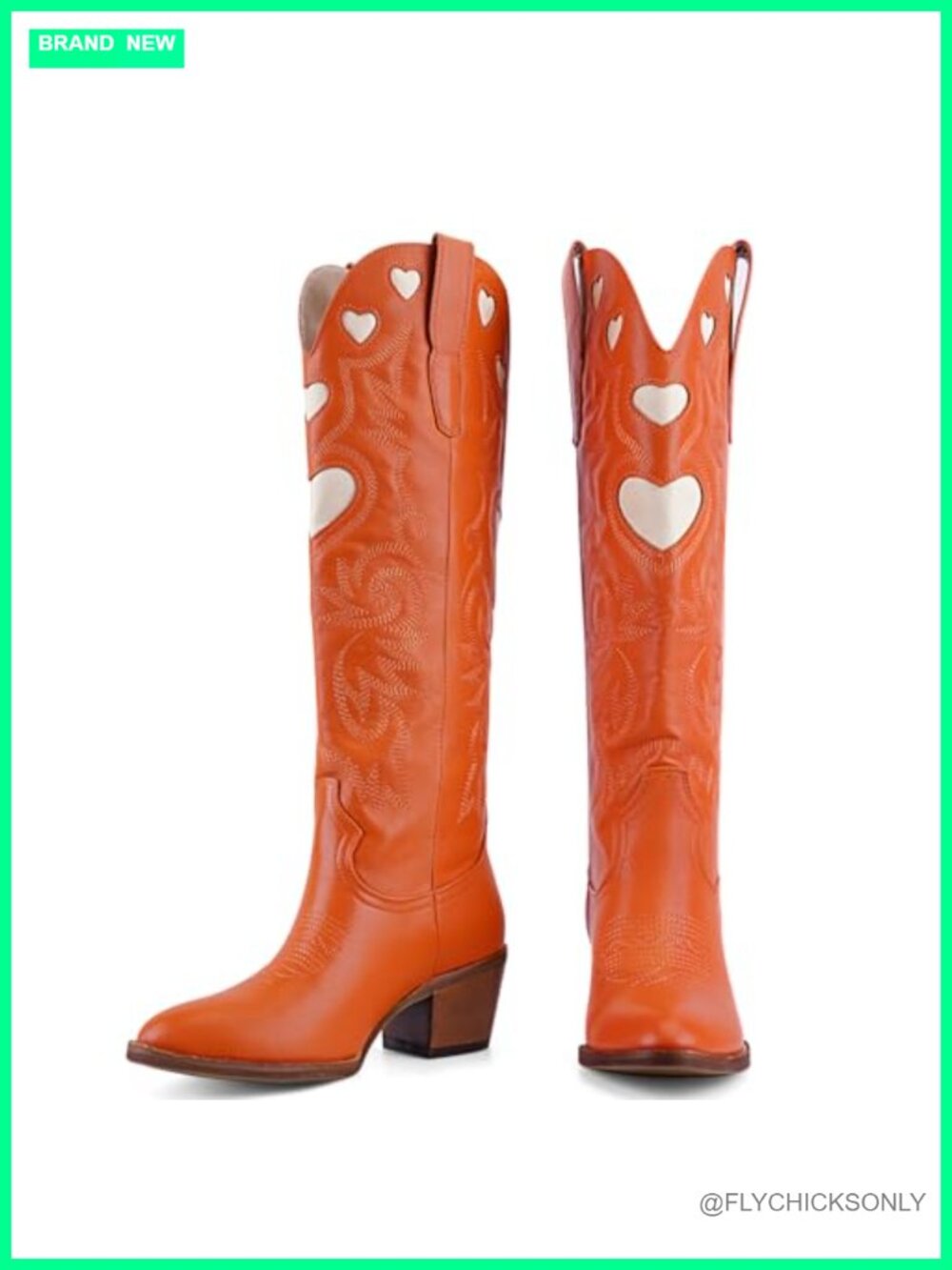 Women's Knee High Western Boots Faux Leather Heart Embroidered Round Toe Pull On